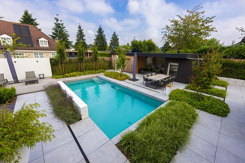 Moderne Tuin Met Zwembad En Tuinkamer